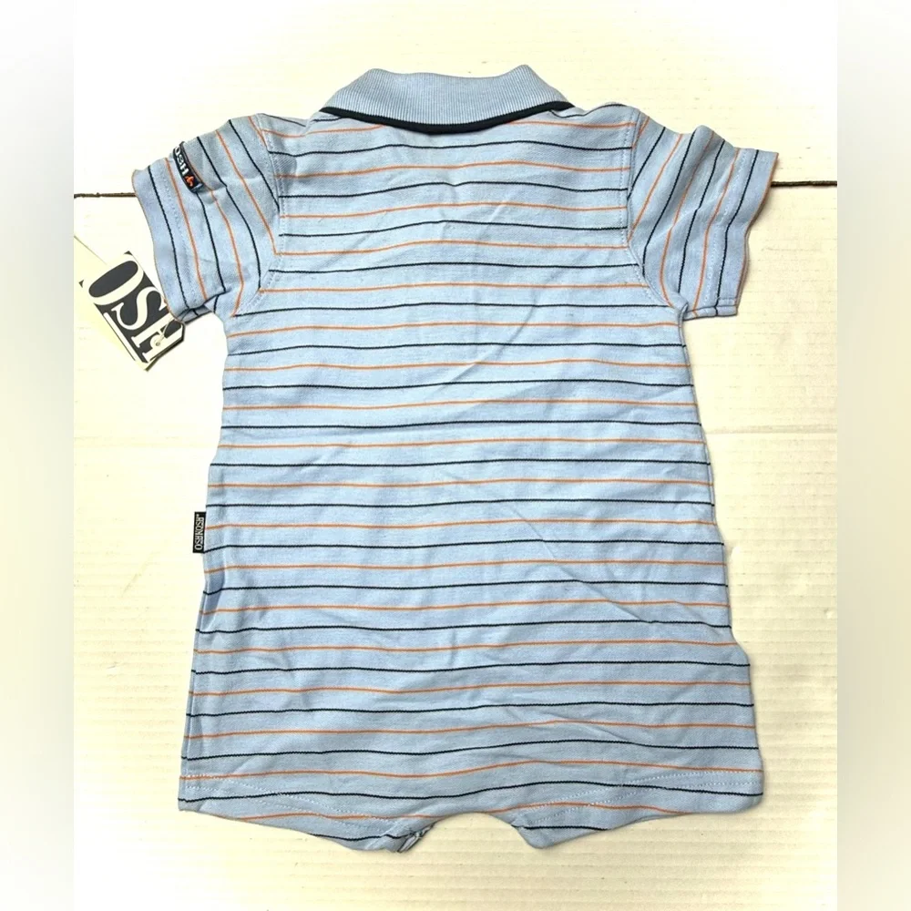 Vintage Oshkosh Baby Boy 9‎ Months Blue Striped One Piece Romper 90s Easter
